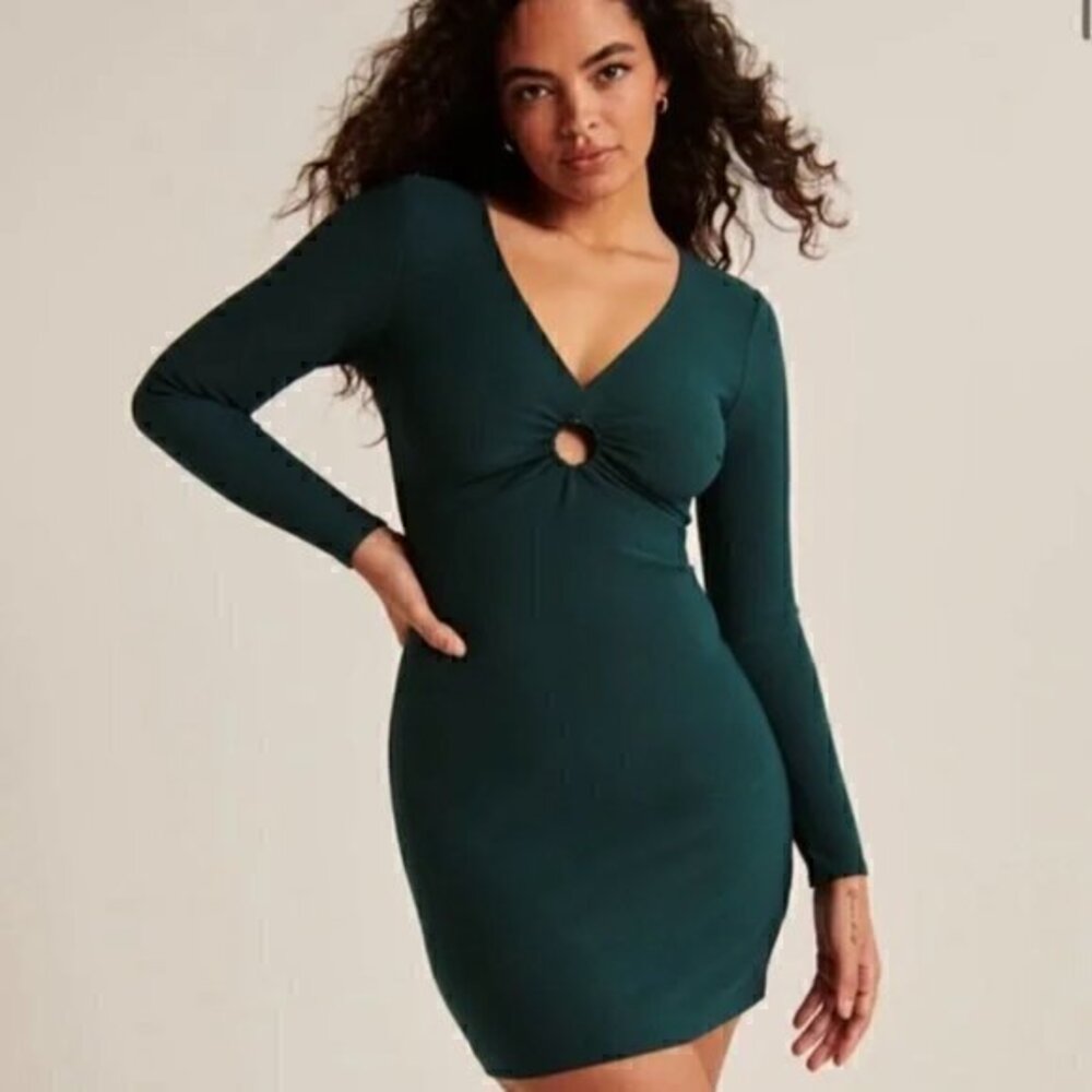 Abercrombie & Fitch Long Sleeve O-Ring Mini Dress Forest Green Size M Petite NWT